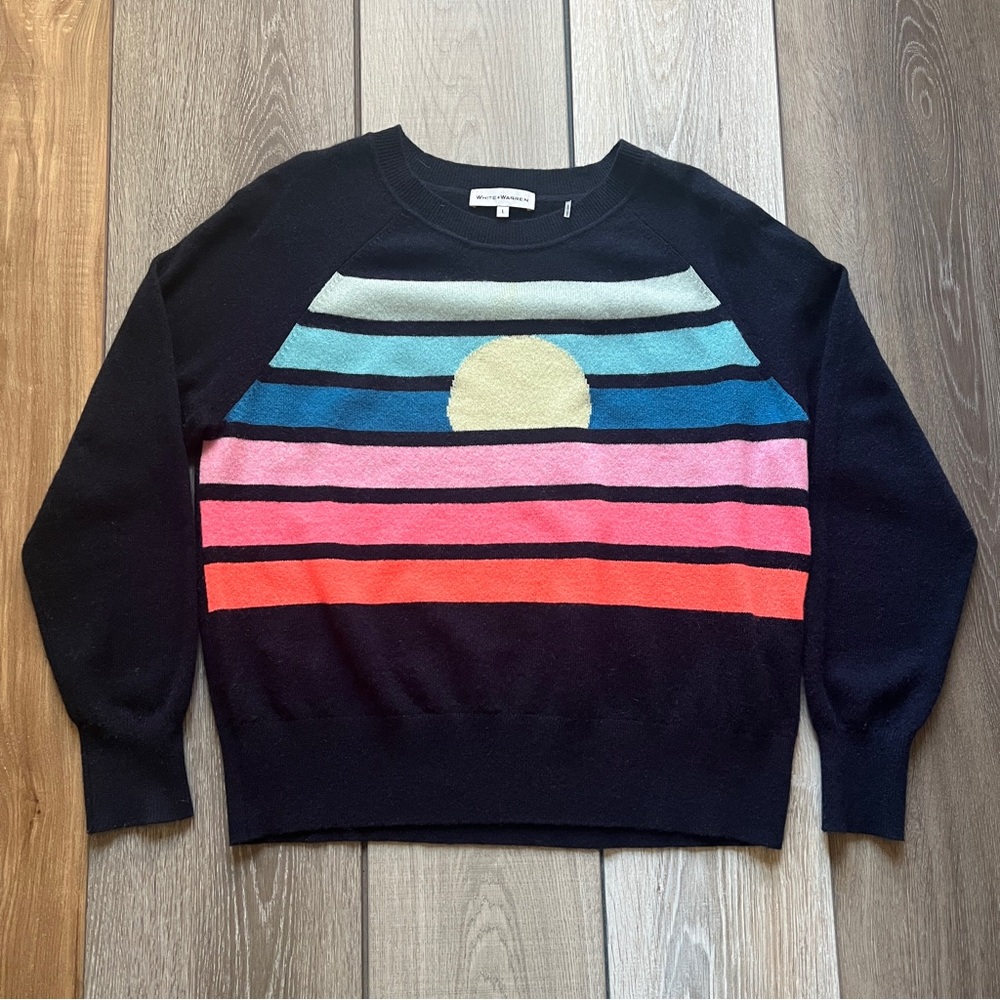 White + Warren 100% Cashmere Colorful Striped Women's Sweater, Large